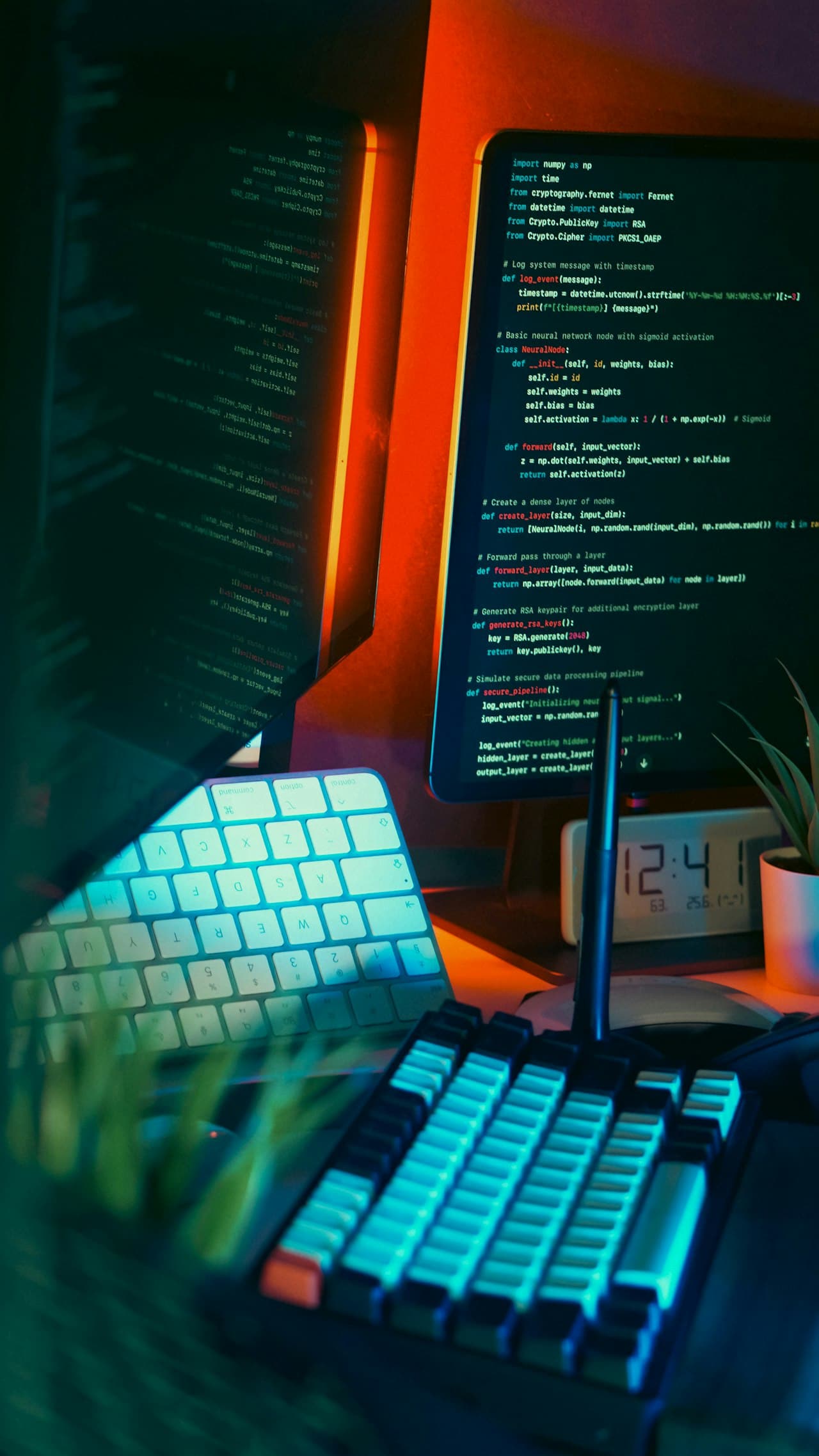 Poste de travail de développeur avec clavier et code
