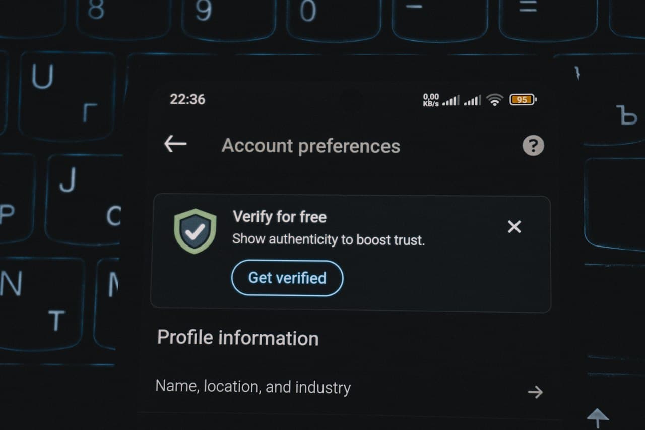 Écran de vérification d'identité sur un compte utilisateur